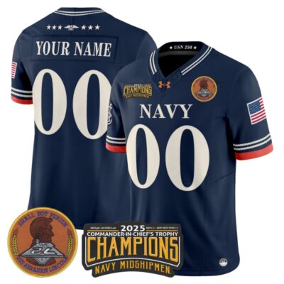 Navy Midshipmen 250th Anniversary Vapor Limited Custom Jersey - 2025 Commander-In-Chief's Trophy Champions Patch - Stitched - Navy