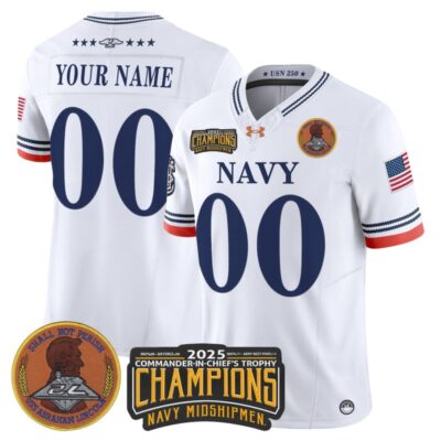 Navy Midshipmen 250th Anniversary Vapor Limited Custom Jersey - 2025 Commander-In-Chief's Trophy Champions Patch - Stitched - White