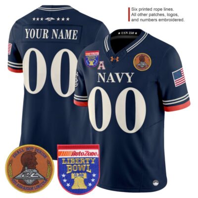 Navy Midshipmen 250th Anniversary Vapor Limited Custom Jersey - 2026 Liberty Bowl Patch - Stitched - Navy
