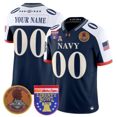 Navy Midshipmen 250th Anniversary Vapor Limited Custom Jersey - 2026 Liberty Bowl Patch - Stitched - Navy Alternate