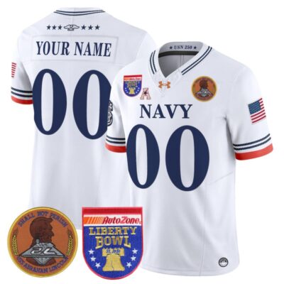 Navy Midshipmen 250th Anniversary Vapor Limited Custom Jersey - 2026 Liberty Bowl Patch - Stitched - White