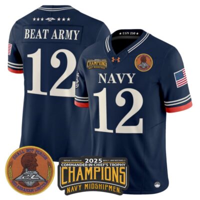 Navy Midshipmen 250th Anniversary Vapor Limited Jersey - 2025 Commander-In-Chief's Trophy Champions Patch - Stitched - Navy / #12 Beat Army