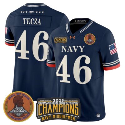 Navy Midshipmen 250th Anniversary Vapor Limited Jersey - 2025 Commander-In-Chief's Trophy Champions Patch - Stitched - Navy / Alex Tecza