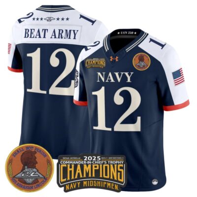 Navy Midshipmen 250th Anniversary Vapor Limited Jersey - 2025 Commander-In-Chief's Trophy Champions Patch - Stitched - Navy Alternate / #12 Beat Army
