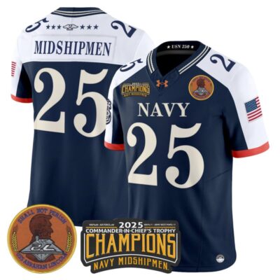 Navy Midshipmen 250th Anniversary Vapor Limited Jersey - 2025 Commander-In-Chief's Trophy Champions Patch - Stitched - Navy Alternate / #25 Midshipmen