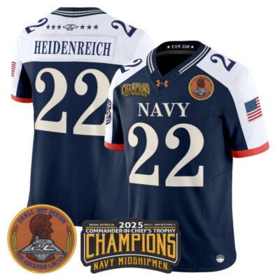 Navy Midshipmen 250th Anniversary Vapor Limited Jersey - 2025 Commander-In-Chief's Trophy Champions Patch - Stitched - Navy Alternate / Eli Heidenreich