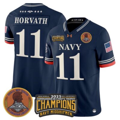 Navy Midshipmen 250th Anniversary Vapor Limited Jersey - 2025 Commander-In-Chief's Trophy Champions Patch - Stitched - Navy / Blake Horvath