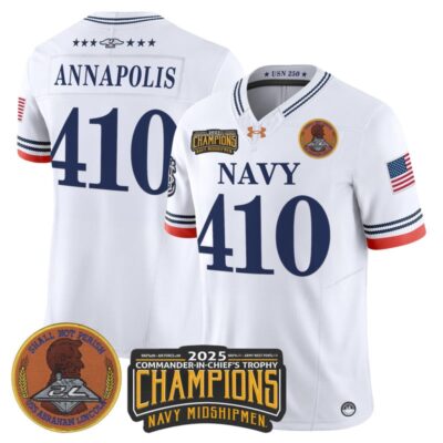 Navy Midshipmen 250th Anniversary Vapor Limited Jersey - 2025 Commander-In-Chief's Trophy Champions Patch - Stitched - White / Annapolis 410