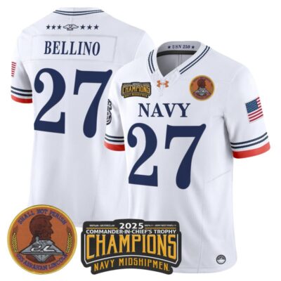 Navy Midshipmen 250th Anniversary Vapor Limited Jersey - 2025 Commander-In-Chief's Trophy Champions Patch - Stitched - White / Joe Bellino