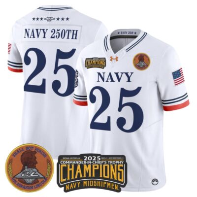 Navy Midshipmen 250th Anniversary Vapor Limited Jersey - 2025 Commander-In-Chief's Trophy Champions Patch - Stitched - White / Navy 250th