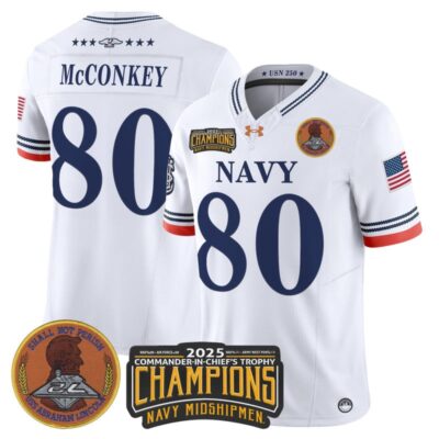 Navy Midshipmen 250th Anniversary Vapor Limited Jersey - 2025 Commander-In-Chief's Trophy Champions Patch - Stitched - White / Phil McConkey