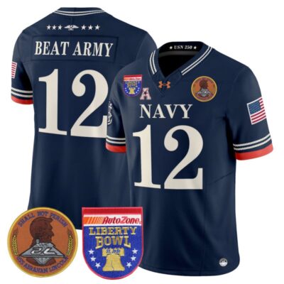 Navy Midshipmen 250th Anniversary Vapor Limited Jersey - 2026 Liberty Bowl Patch - Stitched - Navy / #12 Beat Army