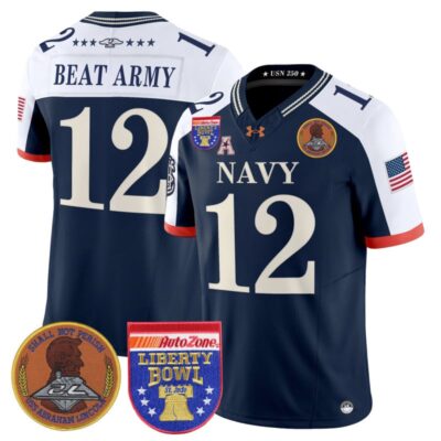 Navy Midshipmen 250th Anniversary Vapor Limited Jersey - 2026 Liberty Bowl Patch - Stitched - Navy Alternate / #12 Beat Army