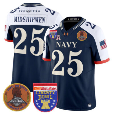 Navy Midshipmen 250th Anniversary Vapor Limited Jersey - 2026 Liberty Bowl Patch - Stitched - Navy Alternate / #25 Midshipmen