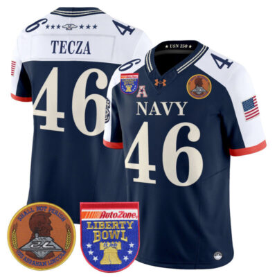 Navy Midshipmen 250th Anniversary Vapor Limited Jersey - 2026 Liberty Bowl Patch - Stitched - Navy Alternate / Alex Tecza