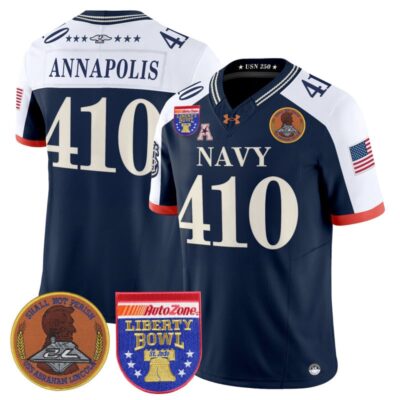 Navy Midshipmen 250th Anniversary Vapor Limited Jersey - 2026 Liberty Bowl Patch - Stitched - Navy Alternate / Annapolis 410