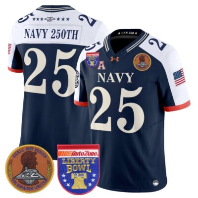 Navy Midshipmen 250th Anniversary Vapor Limited Jersey - 2026 Liberty Bowl Patch - Stitched - Navy Alternate / Navy 250th