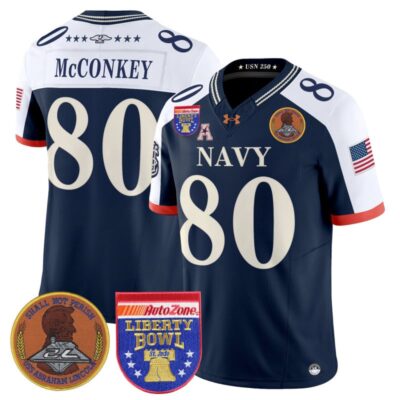 Navy Midshipmen 250th Anniversary Vapor Limited Jersey - 2026 Liberty Bowl Patch - Stitched - Navy Alternate / Phil McConkey