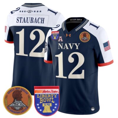 Navy Midshipmen 250th Anniversary Vapor Limited Jersey - 2026 Liberty Bowl Patch - Stitched - Navy Alternate / Roger Staubach