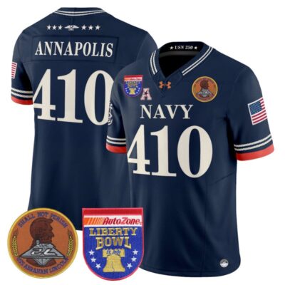 Navy Midshipmen 250th Anniversary Vapor Limited Jersey - 2026 Liberty Bowl Patch - Stitched - Navy / Annapolis 410
