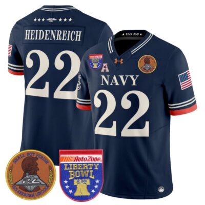 Navy Midshipmen 250th Anniversary Vapor Limited Jersey - 2026 Liberty Bowl Patch - Stitched - Navy / Eli Heidenreich