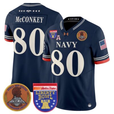 Navy Midshipmen 250th Anniversary Vapor Limited Jersey - 2026 Liberty Bowl Patch - Stitched - Navy / Phil McConkey