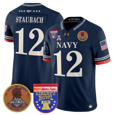 Navy Midshipmen 250th Anniversary Vapor Limited Jersey - 2026 Liberty Bowl Patch - Stitched - Navy / Roger Staubach
