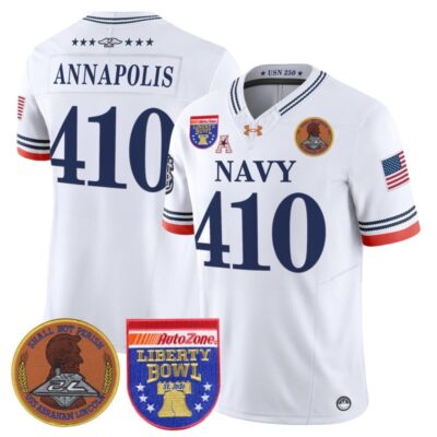 Navy Midshipmen 250th Anniversary Vapor Limited Jersey - 2026 Liberty Bowl Patch - Stitched - White / Annapolis 410