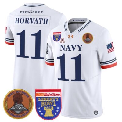 Navy Midshipmen 250th Anniversary Vapor Limited Jersey - 2026 Liberty Bowl Patch - Stitched - White / Blake Horvath