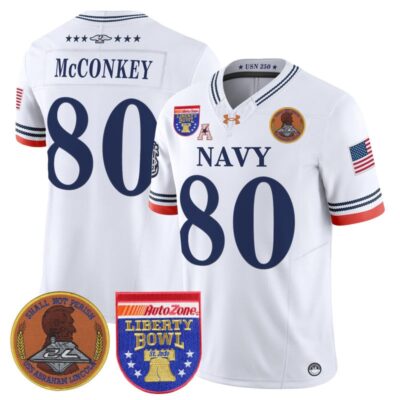 Navy Midshipmen 250th Anniversary Vapor Limited Jersey - 2026 Liberty Bowl Patch - Stitched - White / Phil McConkey