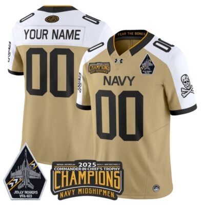 Navy Midshipmen Jolly Rogers 2025 Commander-In-Chief's Trophy Champions Vapor Limited Custom Stitched Jersey - Gold Alternate