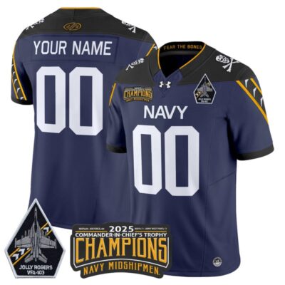 Navy Midshipmen Jolly Rogers 2025 Commander-In-Chief's Trophy Champions Vapor Limited Custom Stitched Jersey - Navy