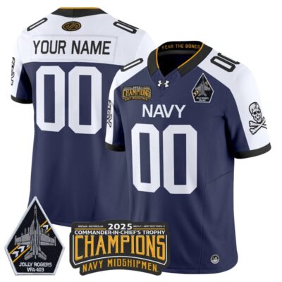 Navy Midshipmen Jolly Rogers 2025 Commander-In-Chief's Trophy Champions Vapor Limited Custom Stitched Jersey - Navy Alternate