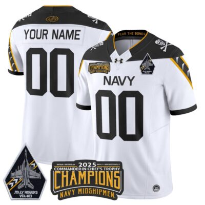 Navy Midshipmen Jolly Rogers 2025 Commander-In-Chief's Trophy Champions Vapor Limited Custom Stitched Jersey - White