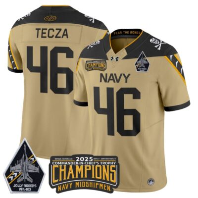 Navy Midshipmen Jolly Rogers 2025 Commander-In-Chief's Trophy Champions Vapor Limited Stitched Jersey - Gold / Alex Tecza