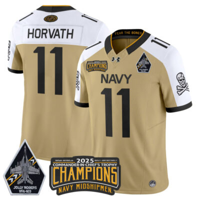 Navy Midshipmen Jolly Rogers 2025 Commander-In-Chief's Trophy Champions Vapor Limited Stitched Jersey - Gold Alternate / Blake Horvath