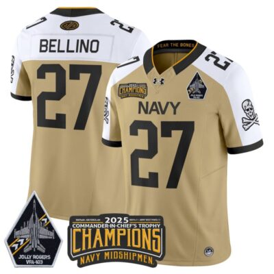 Navy Midshipmen Jolly Rogers 2025 Commander-In-Chief's Trophy Champions Vapor Limited Stitched Jersey - Gold Alternate / Joe Bellino