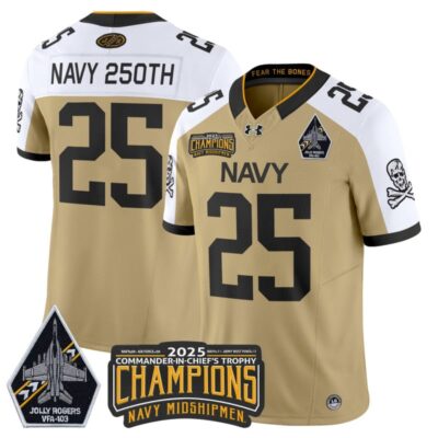 Navy Midshipmen Jolly Rogers 2025 Commander-In-Chief's Trophy Champions Vapor Limited Stitched Jersey - Gold Alternate / Navy 250th