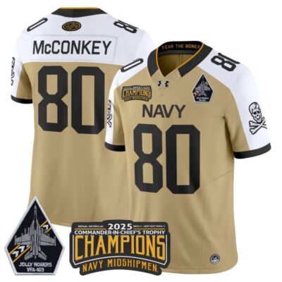 Navy Midshipmen Jolly Rogers 2025 Commander-In-Chief's Trophy Champions Vapor Limited Stitched Jersey - Gold Alternate / Phil McConkey