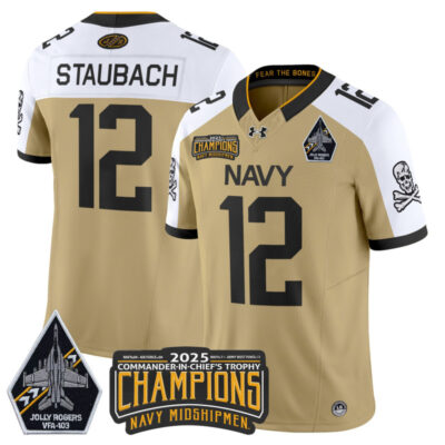 Navy Midshipmen Jolly Rogers 2025 Commander-In-Chief's Trophy Champions Vapor Limited Stitched Jersey - Gold Alternate / Roger Staubach
