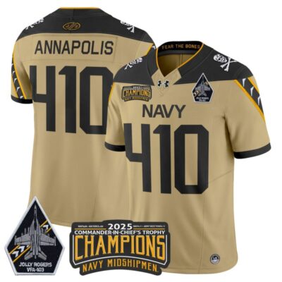 Navy Midshipmen Jolly Rogers 2025 Commander-In-Chief's Trophy Champions Vapor Limited Stitched Jersey - Gold / Annapolis 410