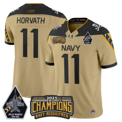 Navy Midshipmen Jolly Rogers 2025 Commander-In-Chief's Trophy Champions Vapor Limited Stitched Jersey - Gold / Blake Horvath