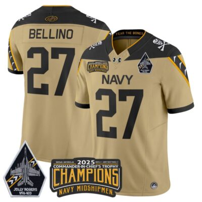 Navy Midshipmen Jolly Rogers 2025 Commander-In-Chief's Trophy Champions Vapor Limited Stitched Jersey - Gold / Joe Bellino