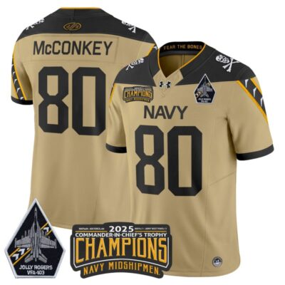 Navy Midshipmen Jolly Rogers 2025 Commander-In-Chief's Trophy Champions Vapor Limited Stitched Jersey - Gold / Phil McConkey