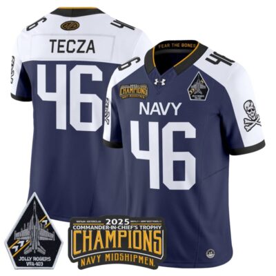 Navy Midshipmen Jolly Rogers 2025 Commander-In-Chief's Trophy Champions Vapor Limited Stitched Jersey - Navy Alternate / Alex Tecza