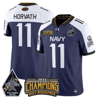 Navy Midshipmen Jolly Rogers 2025 Commander-In-Chief's Trophy Champions Vapor Limited Stitched Jersey - Navy Alternate / Blake Horvath