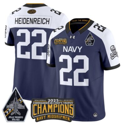 Navy Midshipmen Jolly Rogers 2025 Commander-In-Chief's Trophy Champions Vapor Limited Stitched Jersey - Navy Alternate / Eli Heidenreich