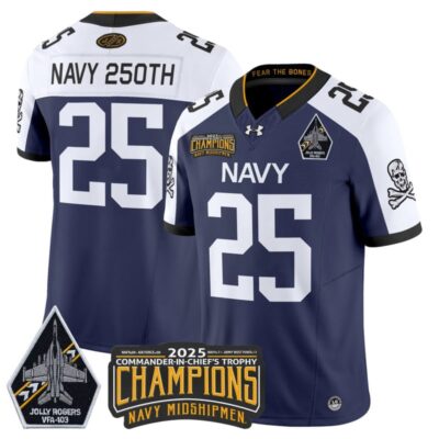 Navy Midshipmen Jolly Rogers 2025 Commander-In-Chief's Trophy Champions Vapor Limited Stitched Jersey - Navy Alternate / Navy 250th