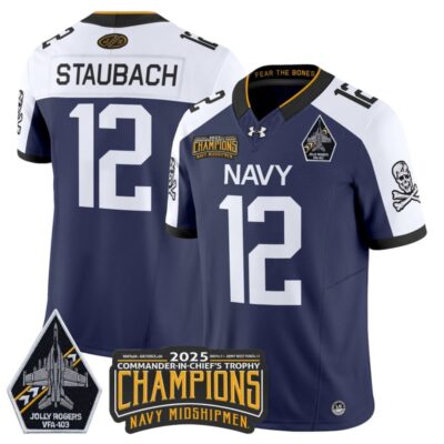 Navy Midshipmen Jolly Rogers 2025 Commander-In-Chief's Trophy Champions Vapor Limited Stitched Jersey - Navy Alternate / Roger Staubach