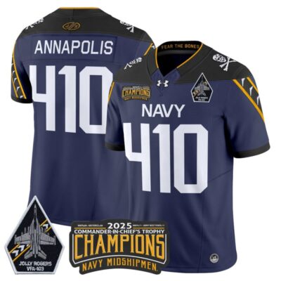 Navy Midshipmen Jolly Rogers 2025 Commander-In-Chief's Trophy Champions Vapor Limited Stitched Jersey - Navy / Annapolis 410